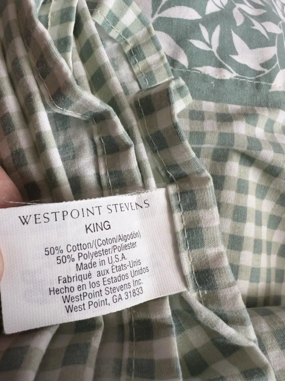 PAIR Westpoint Stevens Pillowcases Standard Green Gingham Check Cotton Blend USA